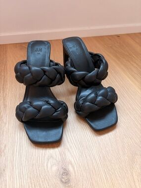 H&M Black Braided Double-Strap Block Heels